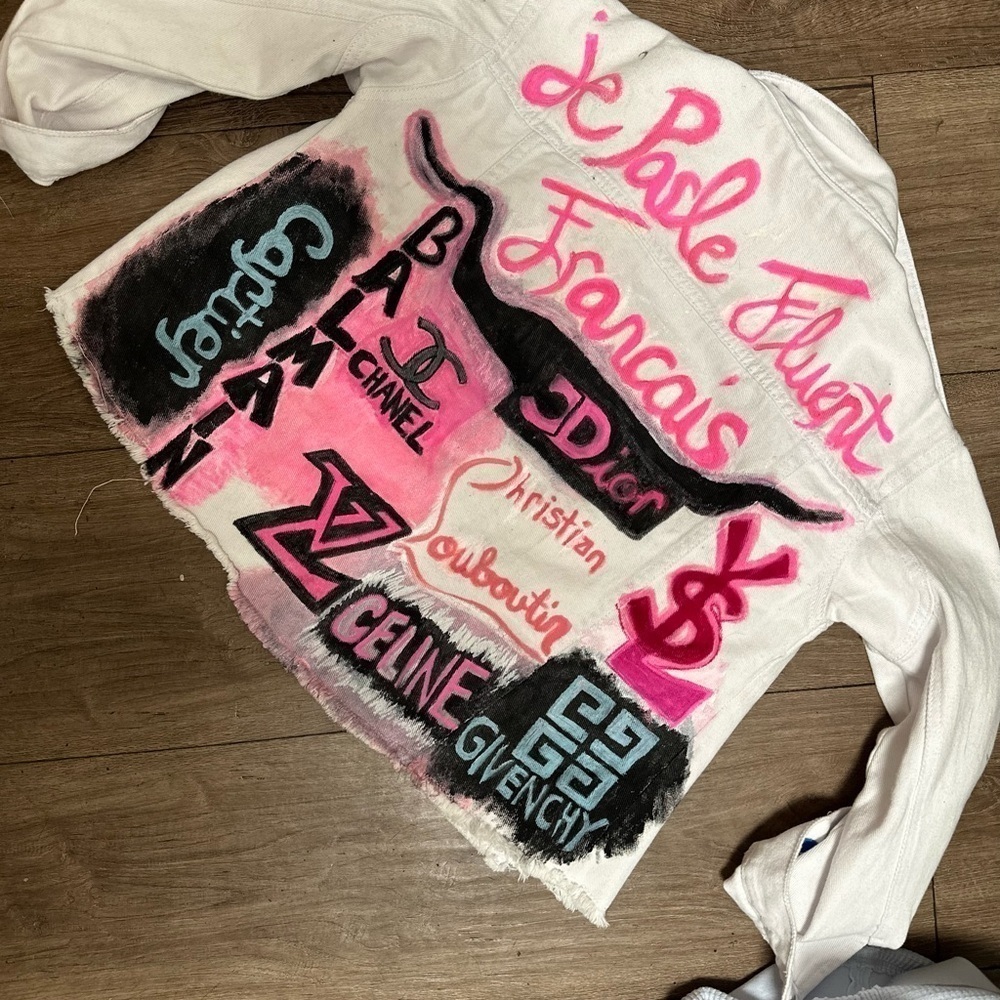 Custom painted white denim size medium Jean jacket “ - Picture 7 of 16